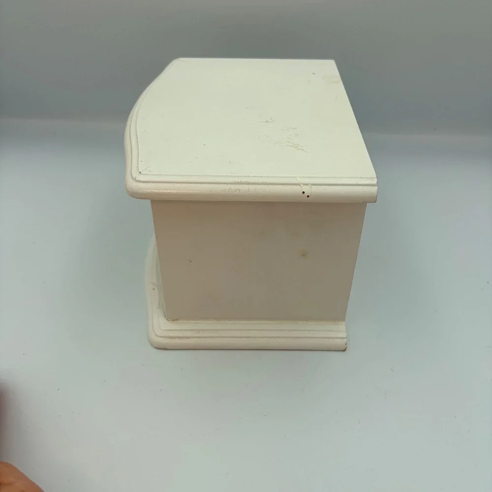 Vintage White Wooden Ballerina Musical Jewelry Box Wind Up Dresser Style